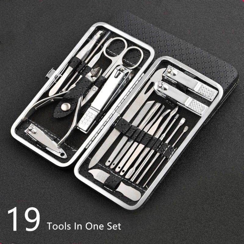 Kit de manucure en acier inoxydable 19 en 1, Kit coupe-ongles