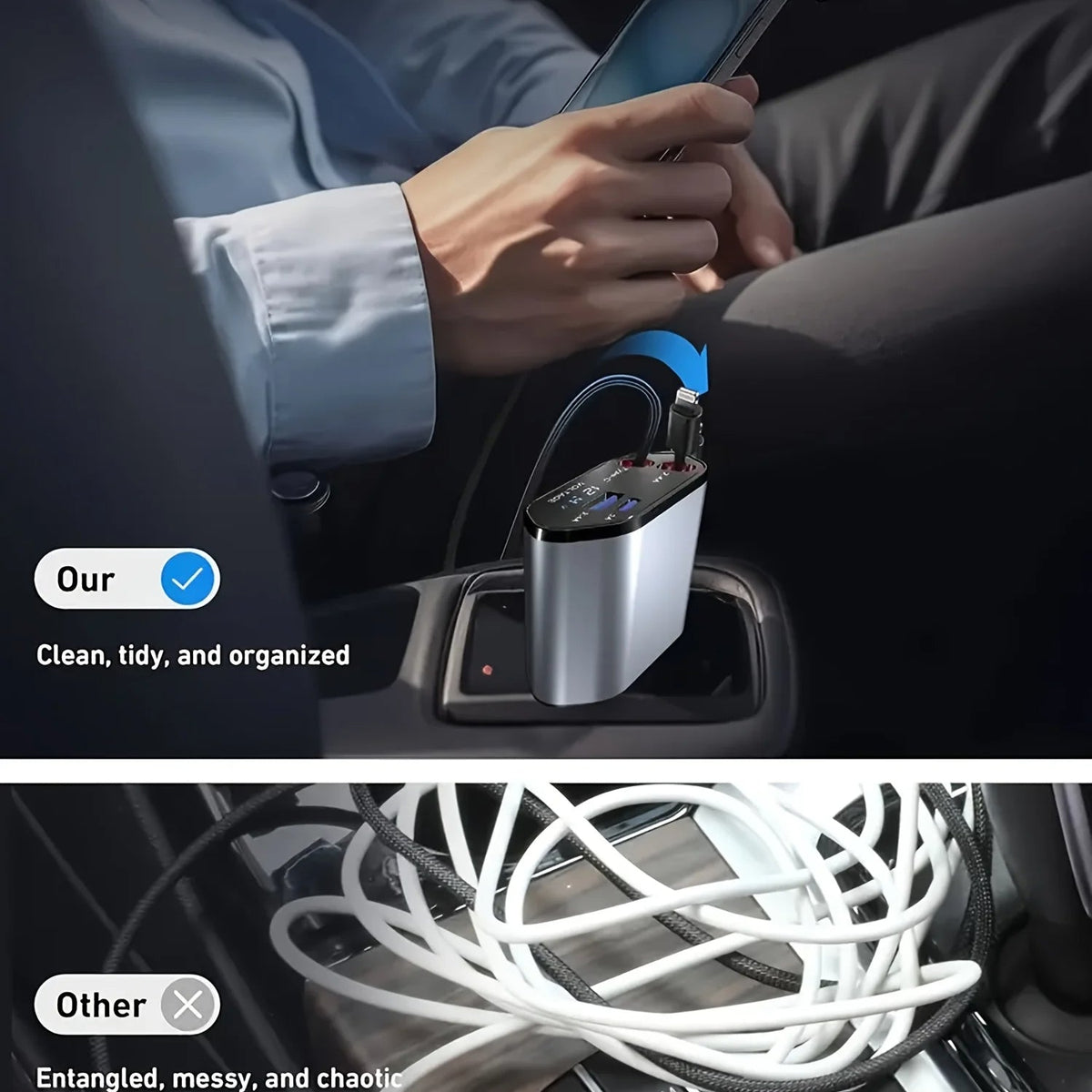 Cargador de coche retráctil de 120 W.