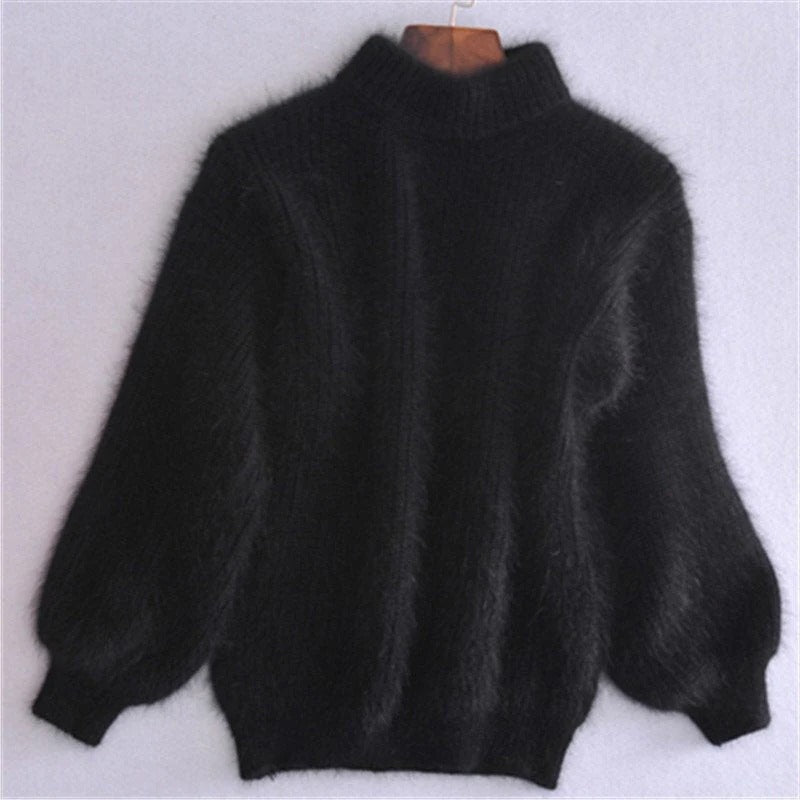 Einfarbiger, lockerer Strickpullover – Angora-Pullover im Vintage-Stil für Damen