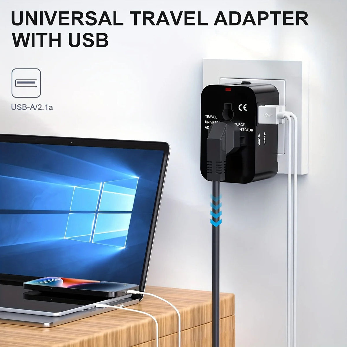 Adaptateur de voyage mondial avec deux ports de chargement USB