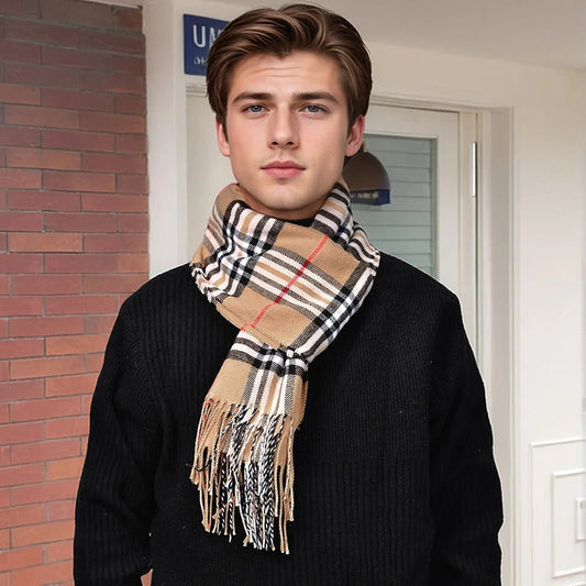 Bufanda de invierno de cachemira a cuadros de lujo para hombre