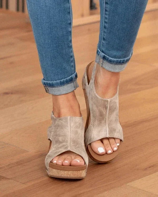 Sandales orthopédiques compensées en cuir pour femmes