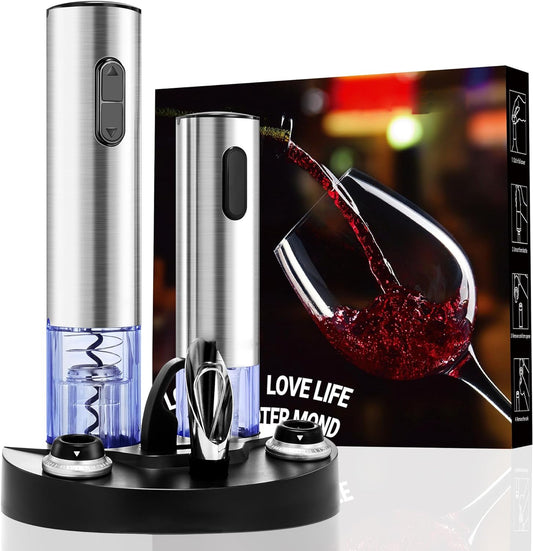 Ensemble ouvre-bouteille de vin électrique avec conservateur sous vide, tire-bouchon automatique, coupe-capsule, base de chargement, jusqu'à 30 bouteilles par Charge