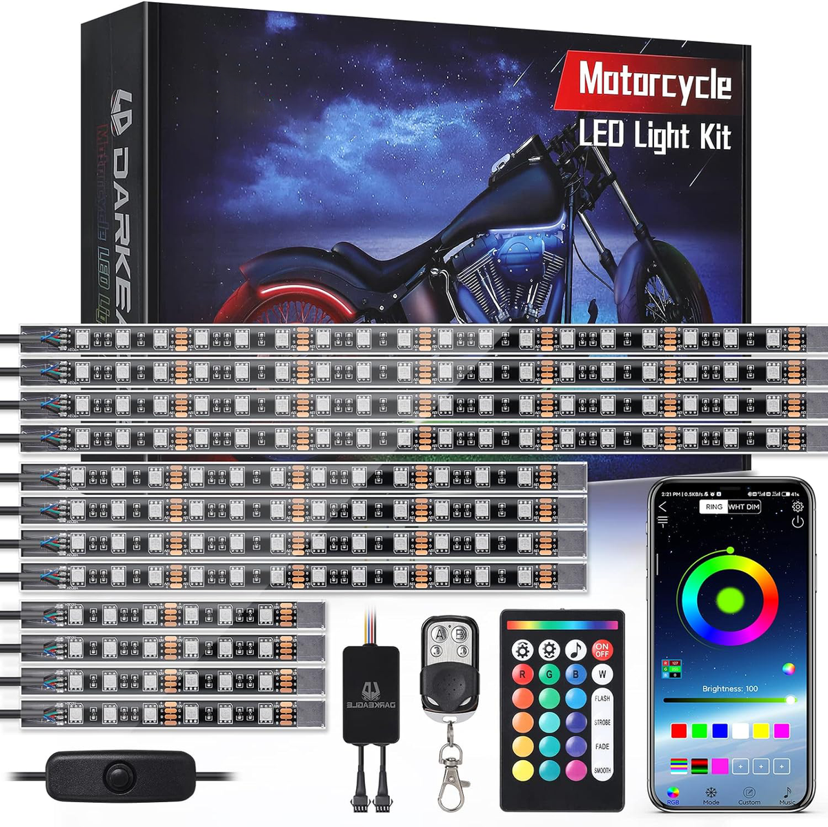 Kit d'éclairage Led pour moto, 12 pièces, avec clignotant, feu stop