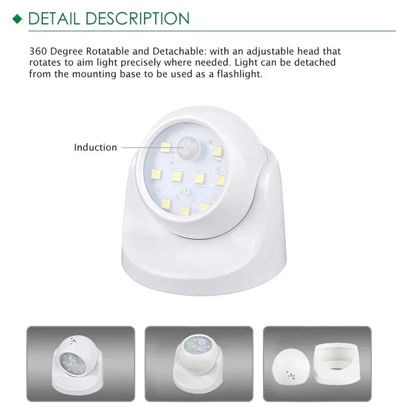 Spot LED sans fil avec détecteur de mouvement – orientable à 360° et économe en énergie