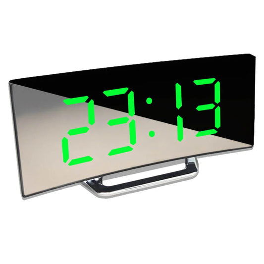 Réveil numérique à LED incurvé avec affichage miroir et grand écran