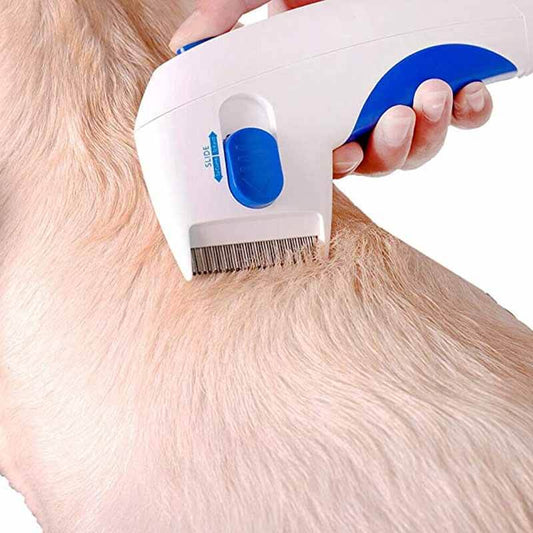 Eliminador eléctrico de pulgas y garrapatas para mascotas.