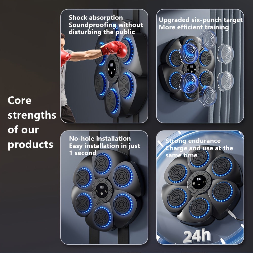 Machine de boxe musicale sans fil, cible murale rechargeable par USB