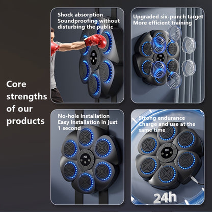 Machine de boxe musicale sans fil, cible murale rechargeable par USB