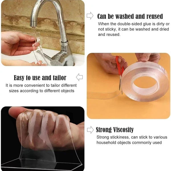 Transparent Sticky Nano Tape Double Sided Grip Reusable Home Tape Traceless Glue