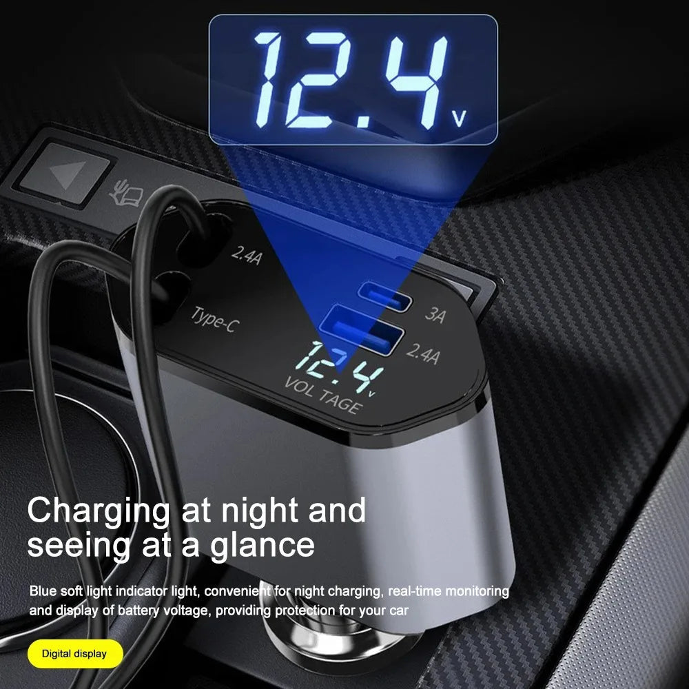 Cargador de coche retráctil de 120 W.