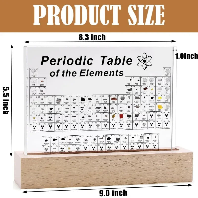 Periodiek systeem van acryl met houten lichte basis