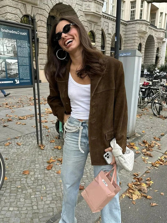 Elegante braune Wildlederjacke für Damen