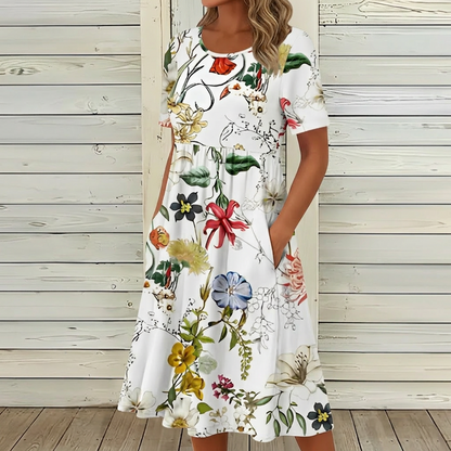 Stylish white dress with floral pattern