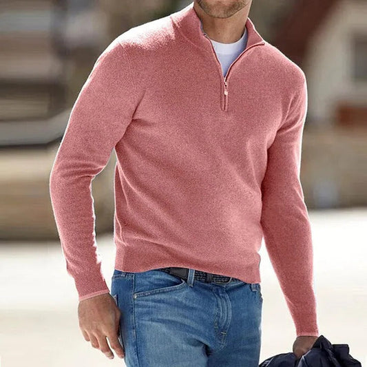Suéter básico de cachemira con cremallera para hombre