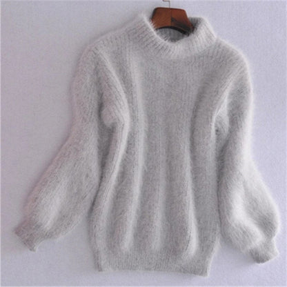 Einfarbiger, lockerer Strickpullover – Angora-Pullover im Vintage-Stil für Damen