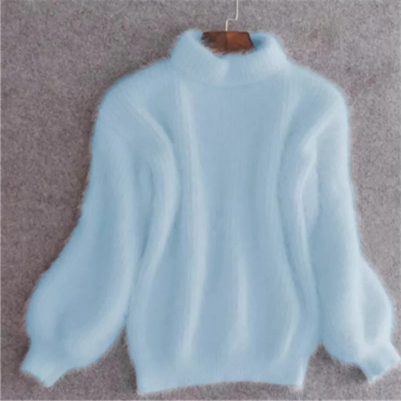 Einfarbiger, lockerer Strickpullover – Angora-Pullover im Vintage-Stil für Damen