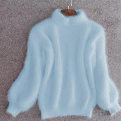Einfarbiger, lockerer Strickpullover – Angora-Pullover im Vintage-Stil für Damen