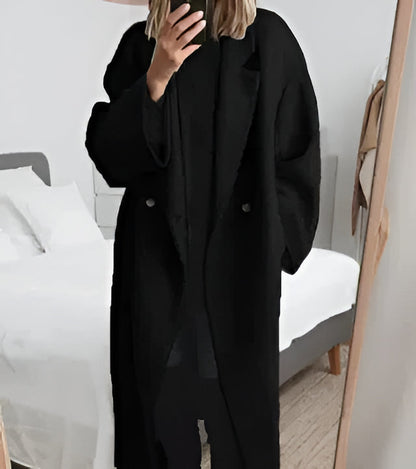 Oversized women's cashmere coat with lapel collar