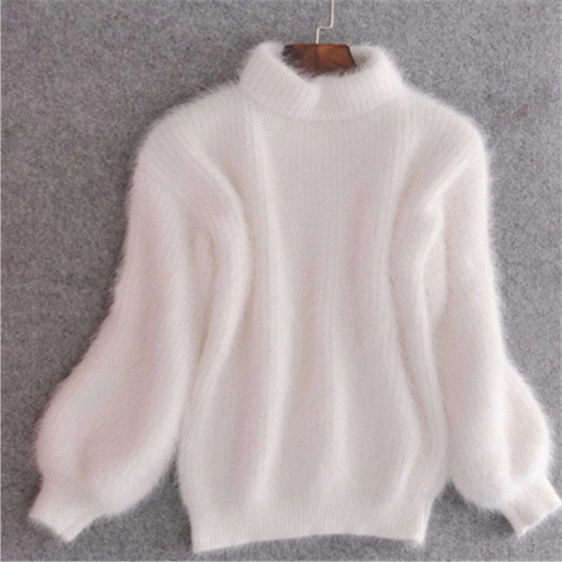 Einfarbiger, lockerer Strickpullover – Angora-Pullover im Vintage-Stil für Damen
