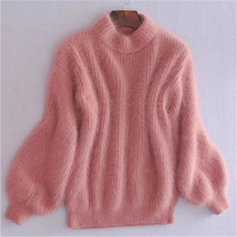 Einfarbiger, lockerer Strickpullover – Angora-Pullover im Vintage-Stil für Damen