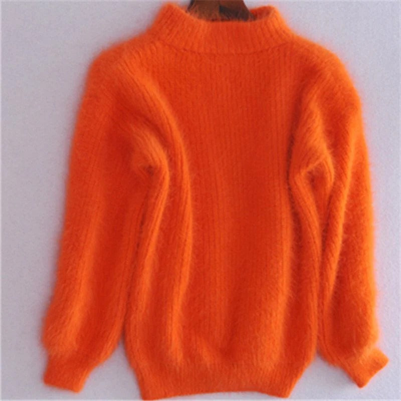 Einfarbiger, lockerer Strickpullover – Angora-Pullover im Vintage-Stil für Damen