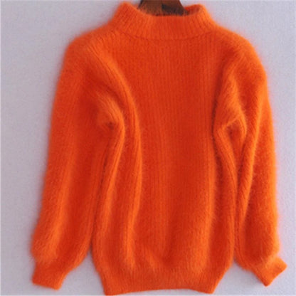 Einfarbiger, lockerer Strickpullover – Angora-Pullover im Vintage-Stil für Damen