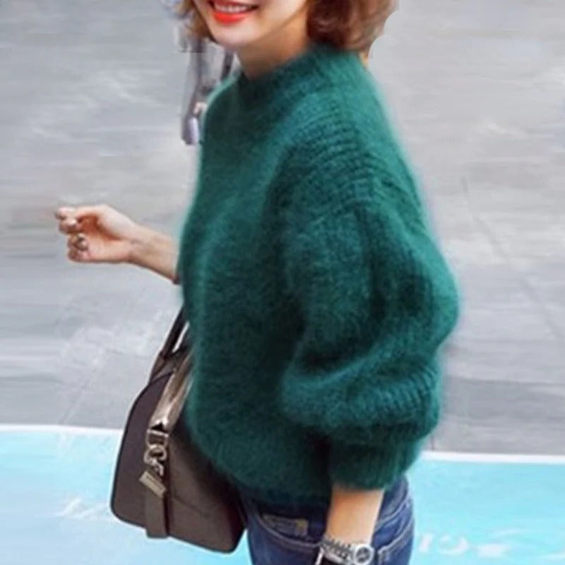 Einfarbiger, lockerer Strickpullover – Angora-Pullover im Vintage-Stil für Damen