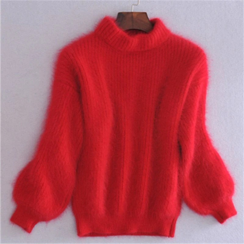 Einfarbiger, lockerer Strickpullover – Angora-Pullover im Vintage-Stil für Damen