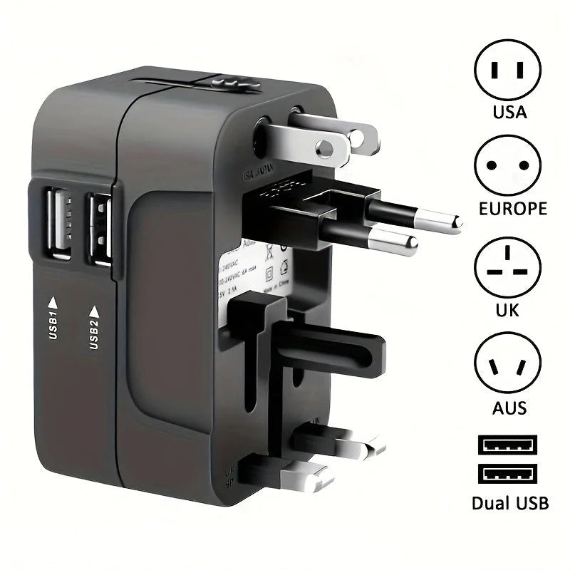 Adaptateur de voyage mondial avec deux ports de chargement USB