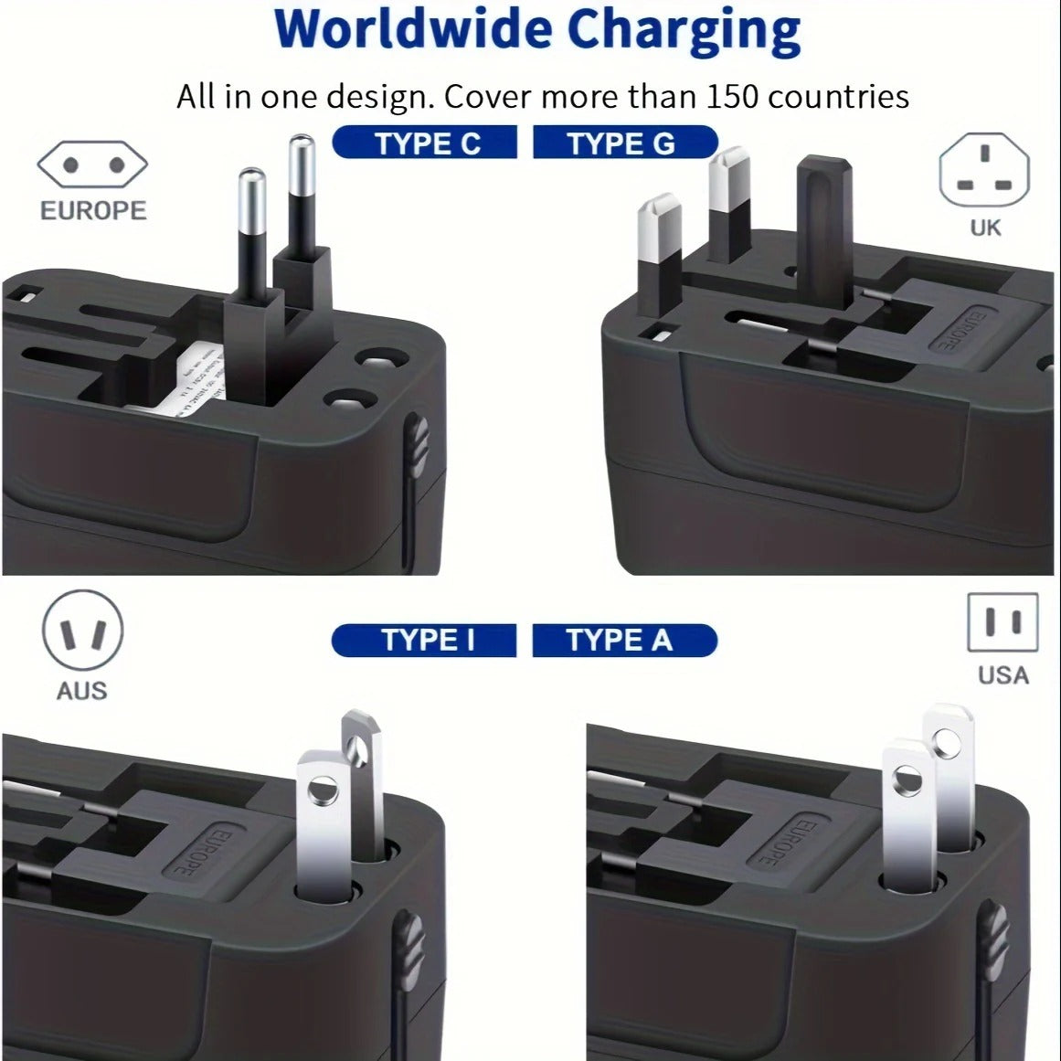 Adaptateur de voyage mondial avec deux ports de chargement USB