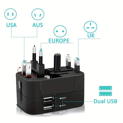 Adaptateur de voyage mondial avec deux ports de chargement USB