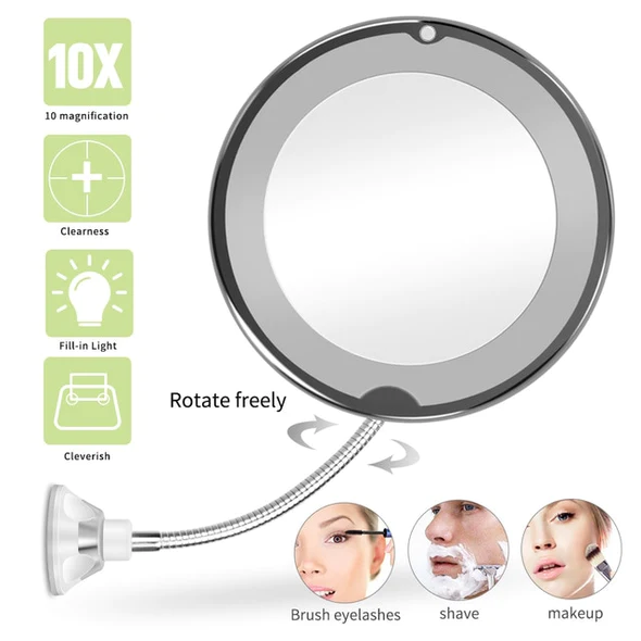 Miroir flexible éclairé par LED grossissant 10X