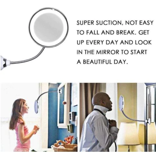 Miroir flexible éclairé par LED grossissant 10X