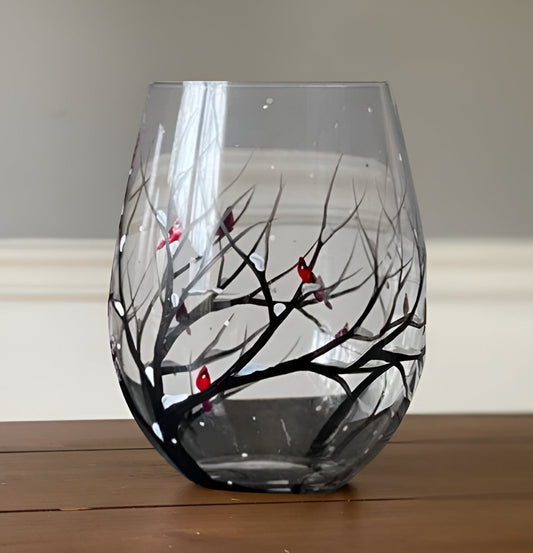 Verres à vin Arbre des Quatre Saisons – Art peint à la main