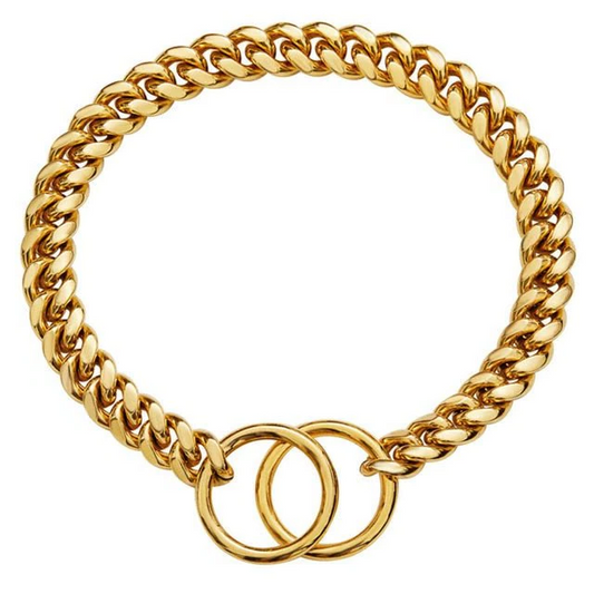 Collier de chaîne pour chien, noir, or, acier inoxydable pour chiens robustes